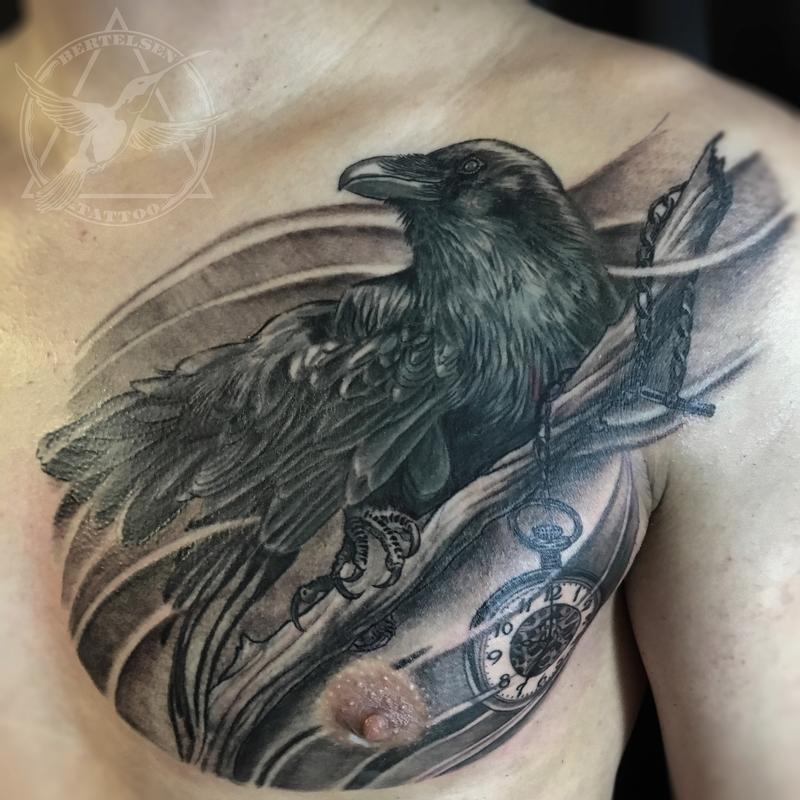 Raven and Pocket Watch Tattoo by Jake Bertelsen TattooNOW